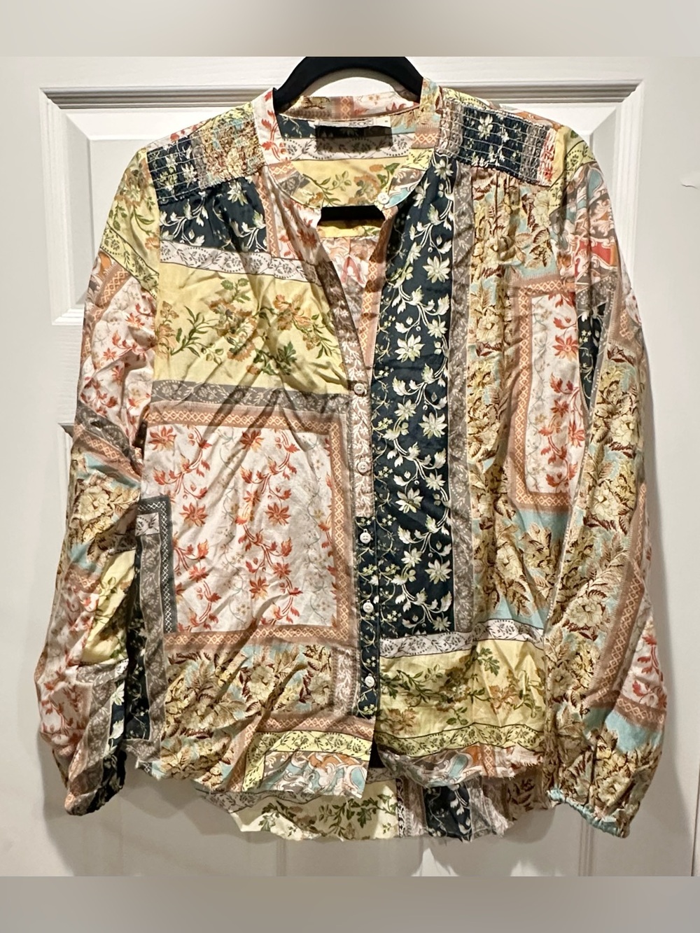 GO BY GO SILK Floral Patchwork Button-Down Shirt